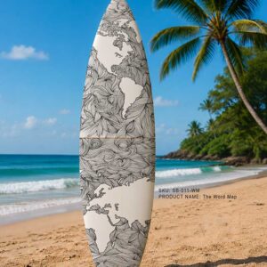 The World Map Surfboard by Vanessa Partida Designs